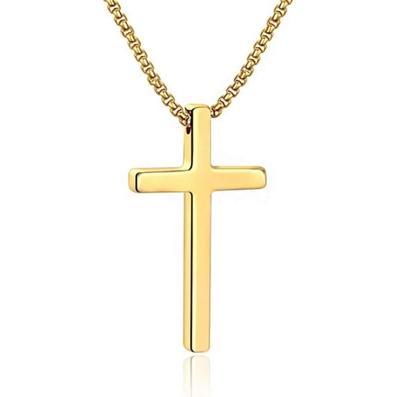 Tilga Cross Necklace for Men, Silver Black Gold Stainless Steel Plain Cross Pendant Necklace for Men Box Chain 16-30 Inch