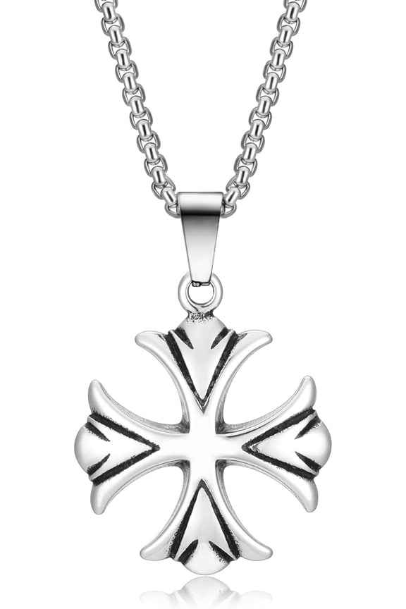 Cross Necklace for Men Silver Cross Chain Stainless Steel Pendant for Women Goth Necklace Gothic Christian Jewelry