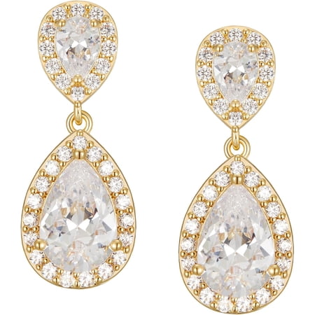 Tilga Cubic Zirconia Teardrop Bridal Earrings, Rhinestone Dangle Earrings for Wedding Prom Anniversary