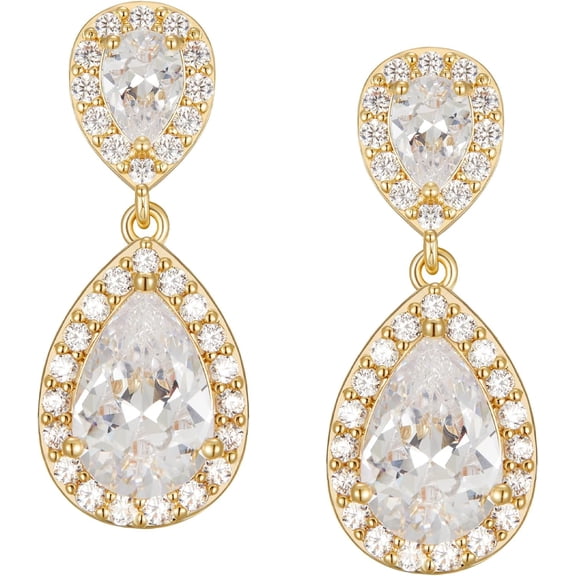 Tilga Cubic Zirconia Teardrop Bridal Earrings, Rhinestone Dangle Earrings for Wedding Prom Anniversary