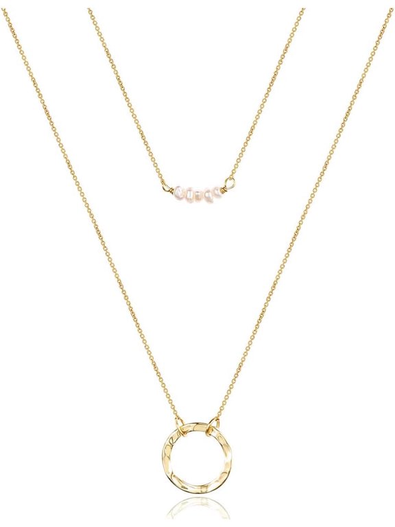 Dainty Layered Choker Necklace, Handmade Y Pendant Necklace Multilayer Bar Disc Necklace Adjustable Layering Choker Necklaces for Women