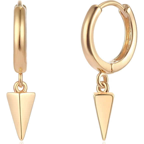 Tilga Gold Dainty Dangle Hoop Earrings for Women 14K Gold Plated Delicate cute Geometric Triangle Cone Dangle Earrings