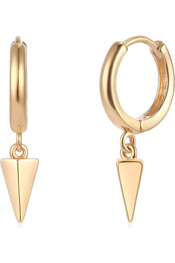 Gold Dainty Dangle Hoop Earrings for Women 14K Gold Plated Delicate cute Geometric Triangle Cone Dangle Earrings