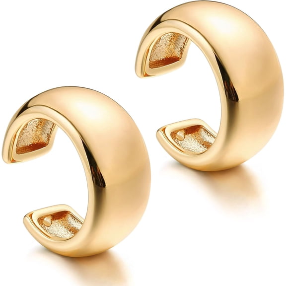 Tilga Gold Ear Cuff Earring 18K Gold Plated Non Pierced Ear Cartilage Clip on Wrap Hoop Tiny Chunky Blod Thick Simple Minimalist Handmade Delicate Hypoallergenic Ear Cuff Fake Earrings Women Gift