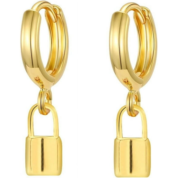 Tilga Gold Huggie Small Hoop Earrings with Charm Personalized Snake/Evil Eye/Star/Cross/Lock/Key 18k Gold Plated Crystal Drop Dangle Earrings for Women