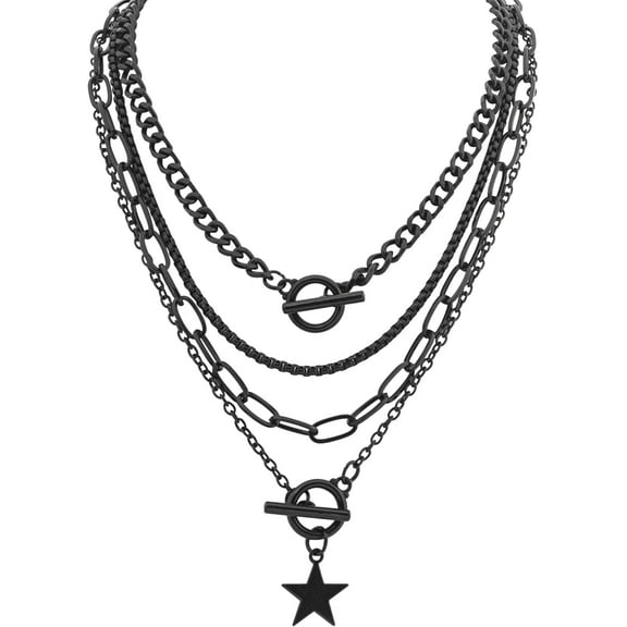 Tilga Goth Layered Black Star Choker Necklace, Black Jewelry, Gothic Punk Grunge Emo Necklace, Christmas Jewelry Gift for Women