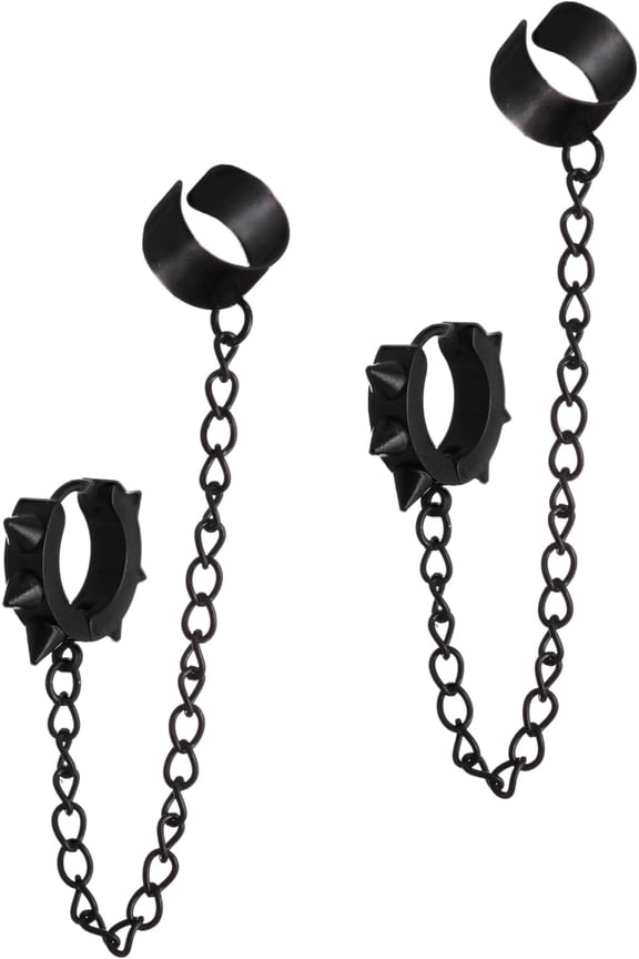 Goth Punk Black Ear Cuff Spike Earrings, Gothic Emo Punk Grunge Earrings, Goth Jewelry, Christmas Jewelry Gifts for Women