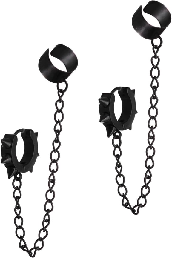 Goth Punk Black Ear Cuff Spike Earrings, Gothic Emo Punk Grunge Earrings, Goth Jewelry, Christmas Jewelry Gifts for Women