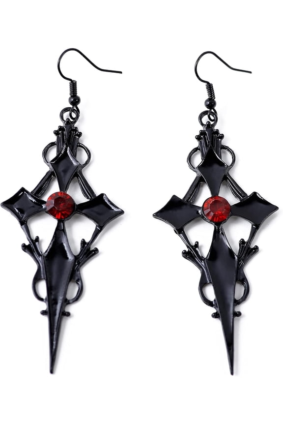 Gothic Black Cross Earrings, Emo Punk Grunge Earrings, Goth Jewelry, Christmas Jewelry Gift for Women