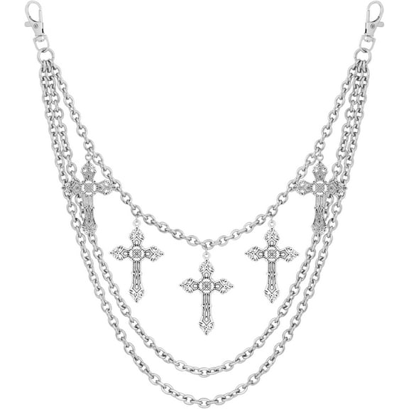 Tilga Gothic Layered Cross Pants Chain, Wallet Belt Chain, Goth Grunge Emo Punk Accessories