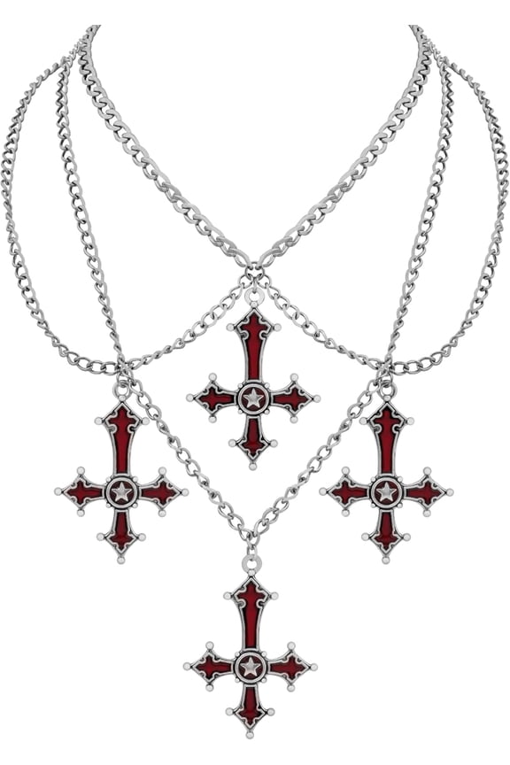 Gothic Red Goth Cross Necklace, Gothic Goth Emo Necklace, Grunge Costume Jewelry, Christmas Jewelry Gift for Women