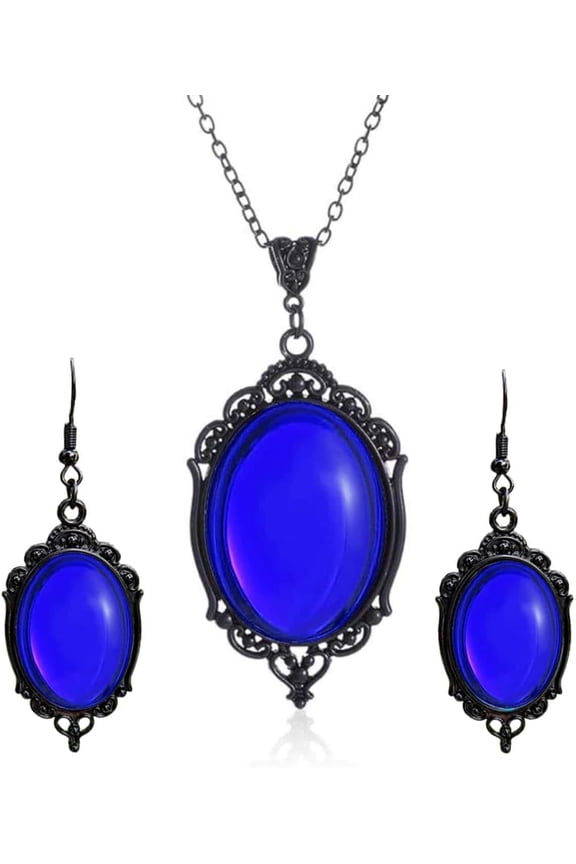 Gothic Stardust Jewelry Set for Women Vintage Cameo Earrings Necklace Set Purple Crystal Earrings Necklace Vampire Jewelry Sets Halloween Costume Accessories for Women