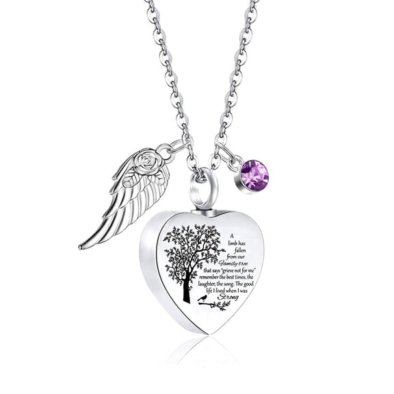 Tilga Heart Urn Necklace for Ashes with 12 Birthstones Cremation Jewelry for Ashes -Your Wings Were Ready My Heart Was Not
