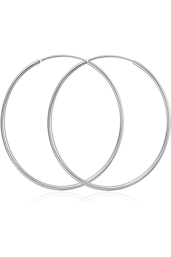 Hoop Earrings Sterling Silver Polished Round Circle Endless Earrings Diameter 20,30,40,50,60,70,80mm