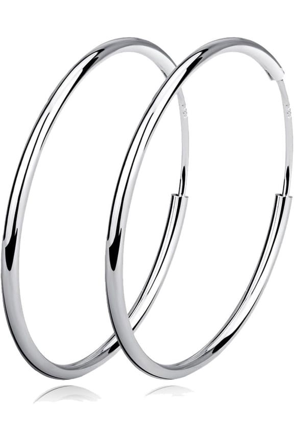 Hoop Earrings Sterling Silver Polished Round Circle Endless Earrings Diameter 20,30,40,50,60,70,80mm