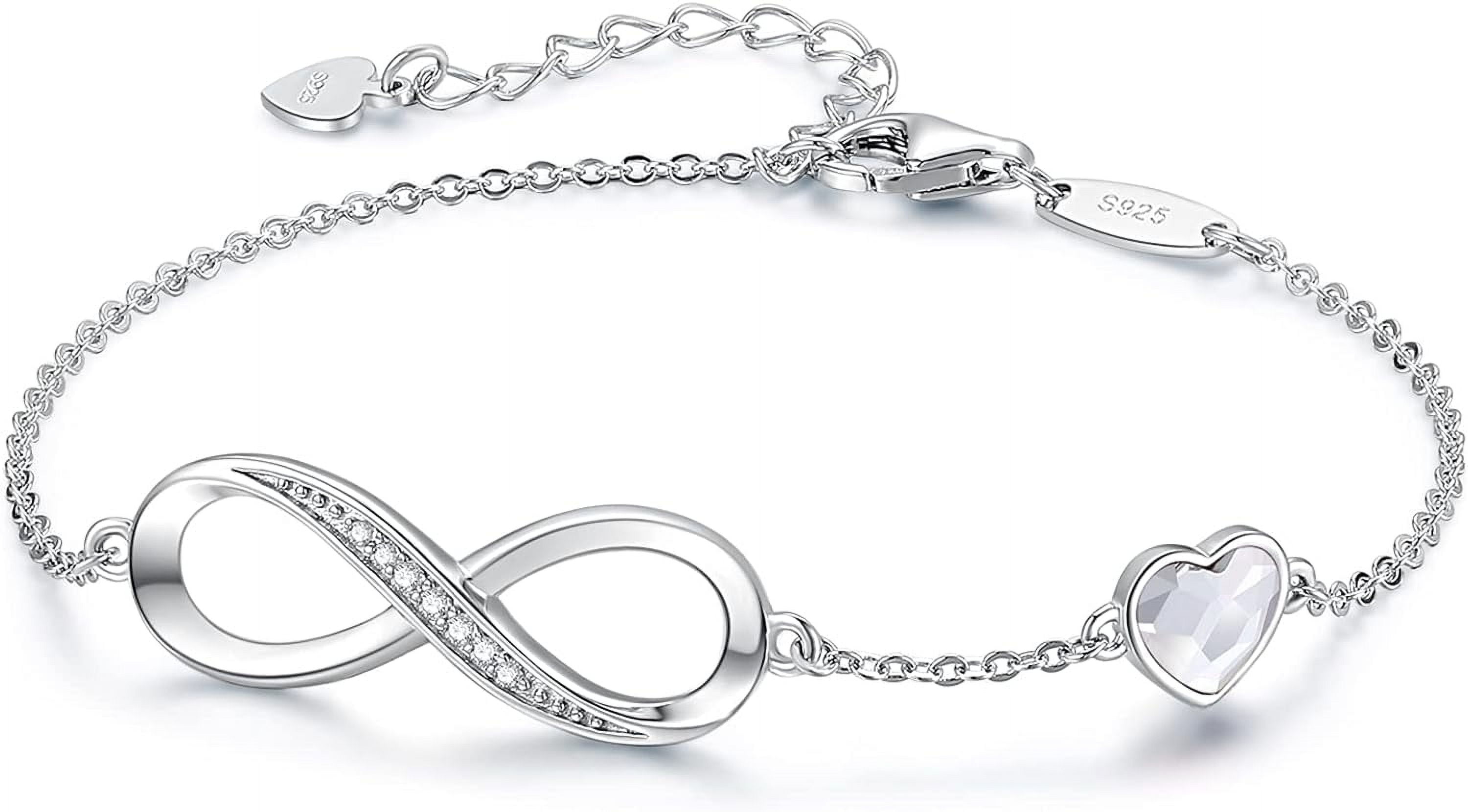Tilga Infinity Heart Birthstone Charm Link Bracelet for Women 925 Sterling Silver Adjustable Mother's Day Gift Anniversary Birthday Jewelry for Wife Girlfriend Her