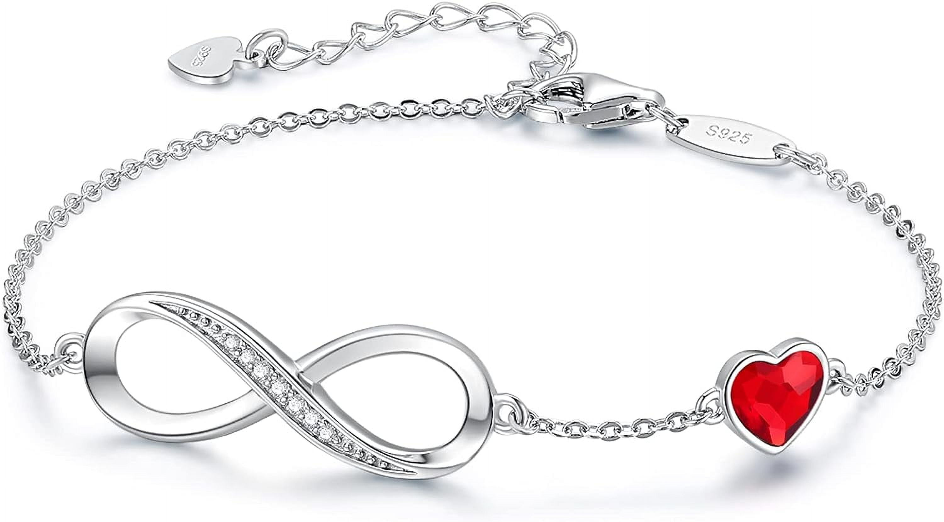 Tilga Infinity Heart Birthstone Charm Link Bracelet for Women 925 Sterling Silver Adjustable Mother's Day Gift Anniversary Birthday Jewelry for Wife Girlfriend Her