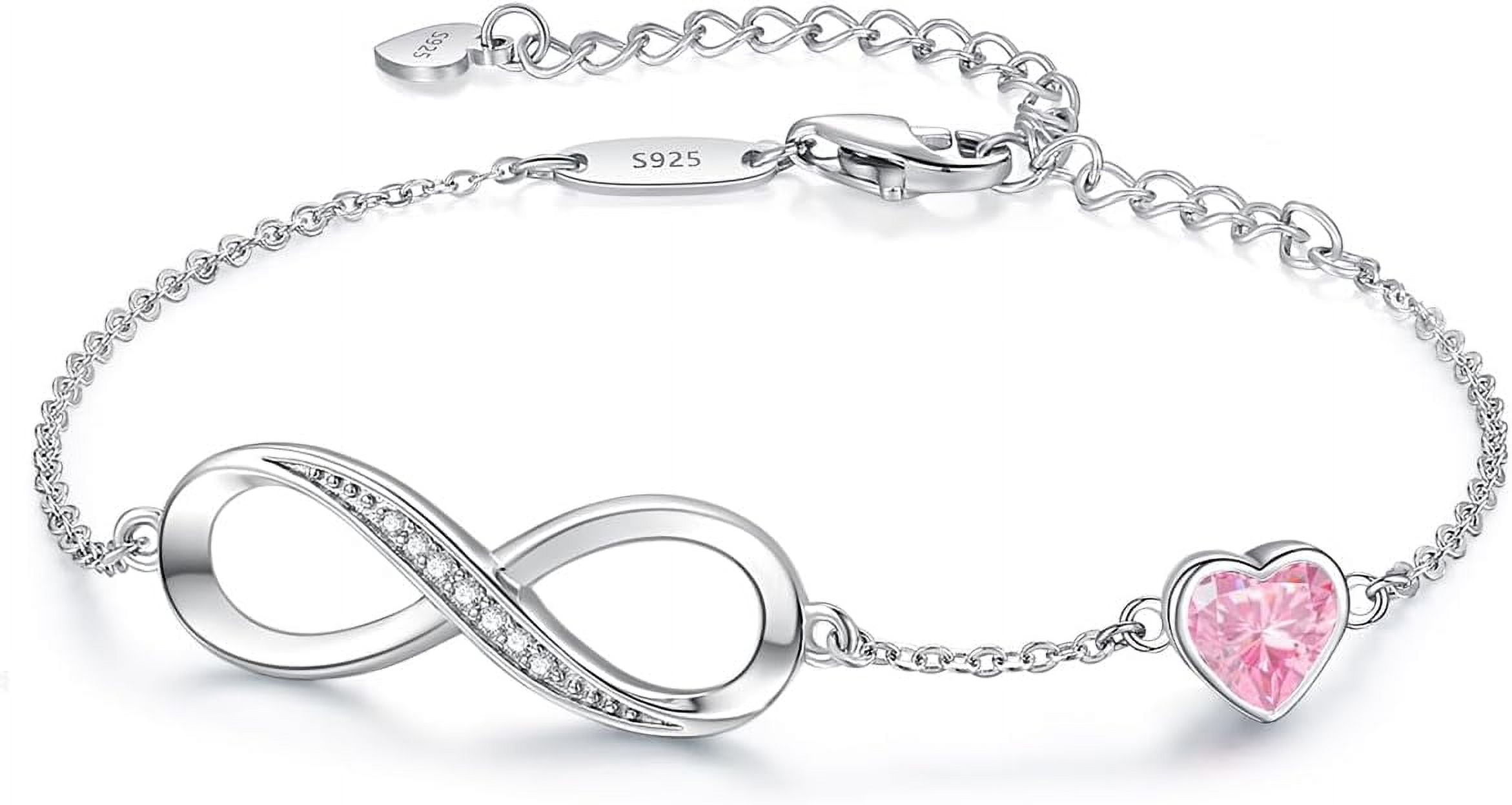 Tilga Infinity Heart Birthstone Charm Link Bracelet for Women 925 Sterling Silver Adjustable Mother's Day Gift Anniversary Birthday Jewelry for Wife Girlfriend Her