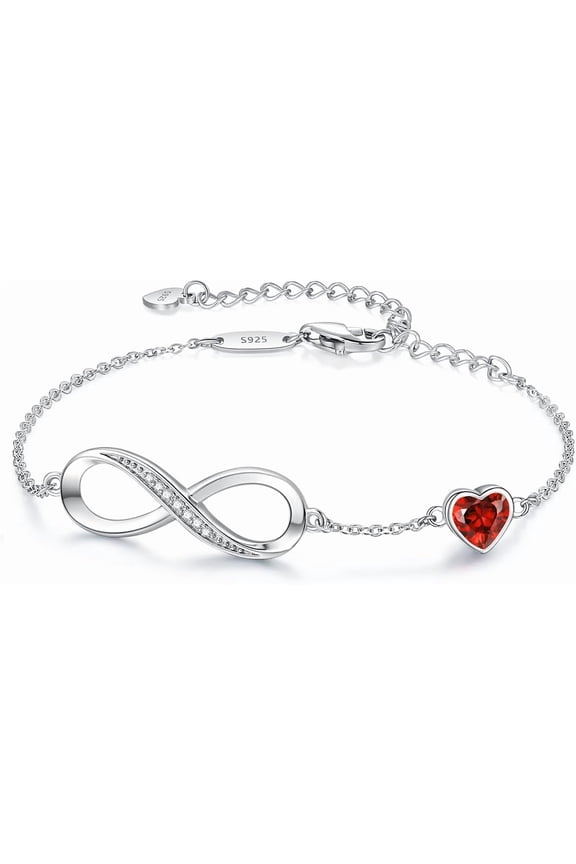 Infinity Heart Birthstone Charm Link Bracelet for Women 925 Sterling Silver Adjustable Mother's Day Gift Anniversary Birthday Jewelry for Wife Girlfriend Her