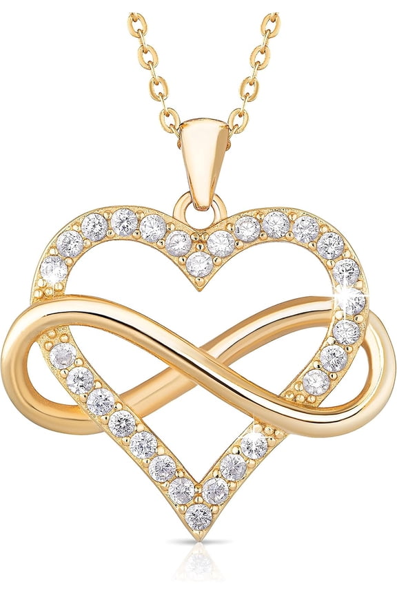 Infinity Heart Necklace for Women. 925 Sterling Silver Heart Necklace for Girlfriend, Love Heart Pendant on 18" Chain with 2" Extender (Rose Gold or Gold Plated)