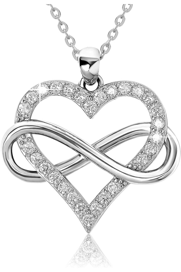 Infinity Heart Necklace for Women. 925 Sterling Silver Heart Necklace for Girlfriend, Love Heart Pendant on 18" Chain with 2" Extender (Rose Gold or Gold Plated)