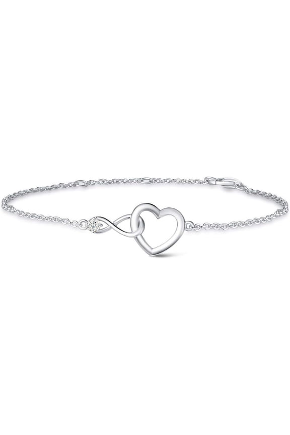 Infinity Love Heart Necklace Bracelet 925 Sterling Sliver Gold Plated Dainty Simulated Diamond Jewelry Birthday Anniversary for Women Mom Her Wife Lady, Adjustable Chain