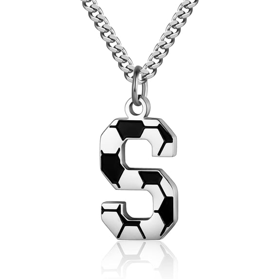 Tilga Initial A-Z Letter Soccer Necklace for Men - Charm Pendant With Stainless Steel Silver Chain 22inch - Personalized Gift