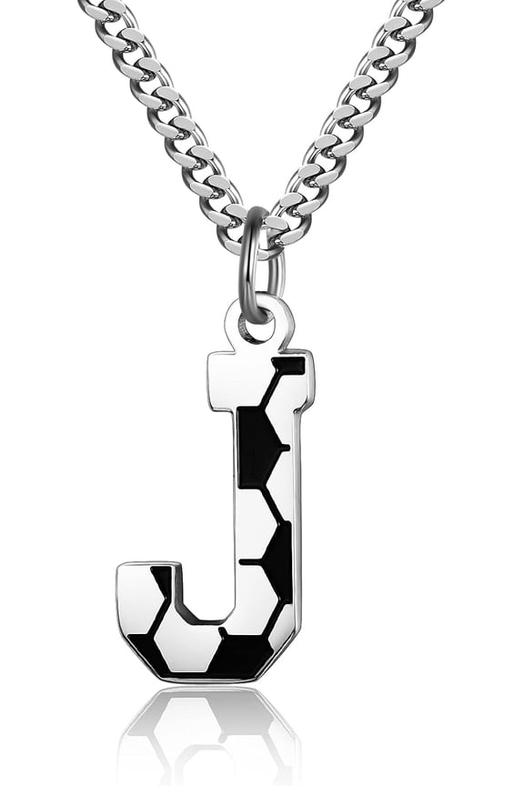 Initial A-Z Letter Soccer Necklace for Men - Charm Pendant With Stainless Steel Silver Chain 22inch - Personalized Gift