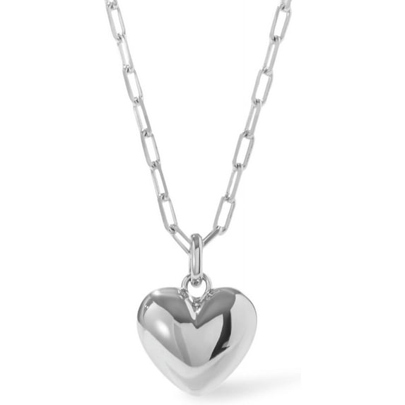 Tilga Lev Puffy Heart Necklace for Women - Paperclip Chain w/ 14K Gold Plated & Silver Rhodium Plated Small Puffed Heart Pendant - Hypoallergenic, Water-Resistant, Tarnish-Free Jewelry