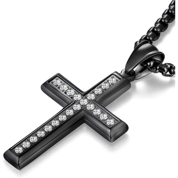 Tilga Men's Cross Necklace 316L Stainless Steel Jesus Ankh Pendant Rolo Chain Jewelry
