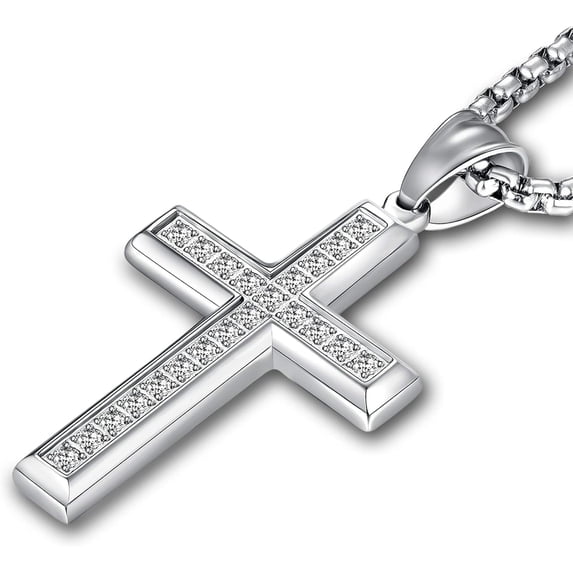 Tilga Men's Cross Necklace 316L Stainless Steel Jesus Ankh Pendant Rolo Chain Jewelry