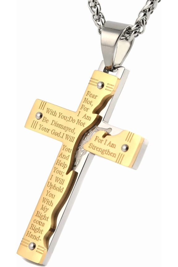Men's Stainless Steel Jesus Christ Crucifix Cross Lord's Prayer Pendant Necklace