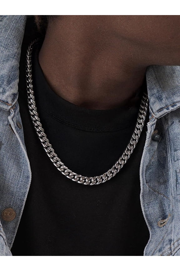 Miami Cuban Chain Men's Necklace, Widths 5mm/6mm/10mm/14mm, 14K Gold Plated/Stainless Steel/Black, Thick Hip-Hop Style Necklace for Men, Chain Length 14" - 30"