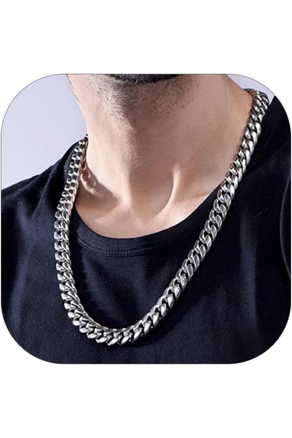 Miami Cuban Chain Necklace, Men's, 5mm/6mm/10mm/14mm Width, 14K Gold Plated/Stainless Steel/Black, Men's Chunky Hip-Hop Necklace, Chain, Length 14" - 30"