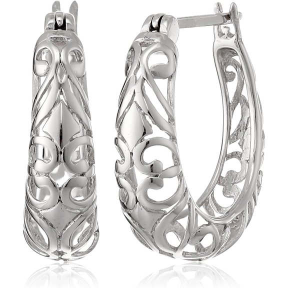 Tilga Open Filigree Swirl Hoop Earrings in Sterling Silver