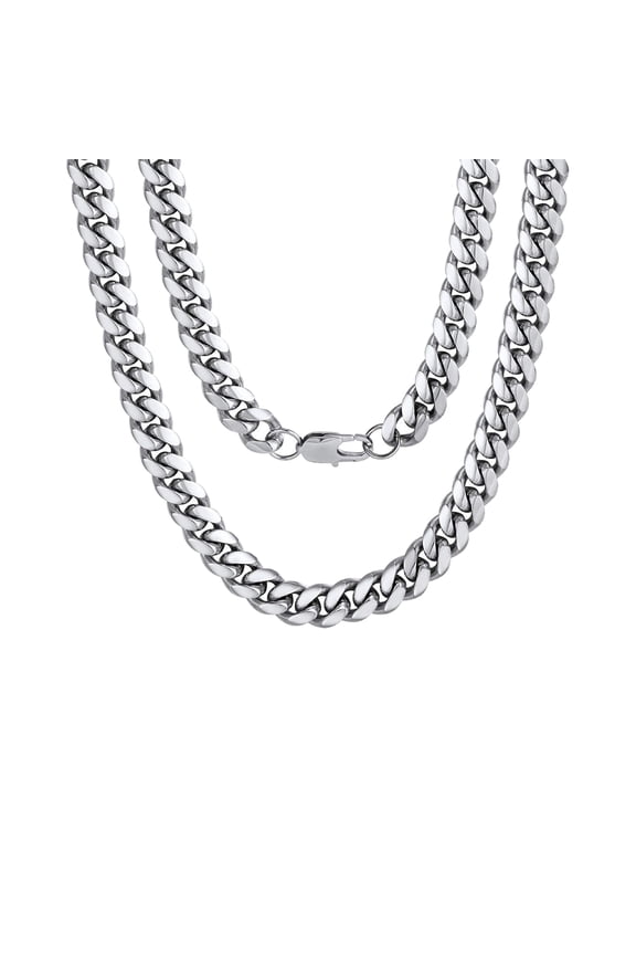 Men's Silver Cuban Chain Necklace (10mm) - Silver-Plated Stainless Steel Men's Chain - Thick, Flat, Fade-Resistant, Waterproof - Great Gift - (18/20/22/24 inches)
