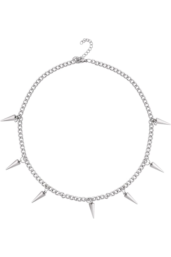Silver-tone Chunky Chain Spike Necklace, Grunge Necklaces, Punk Necklace, Gothic Goth Necklace, Emo Necklace, Christmas New Year Jewelry Gift For Women