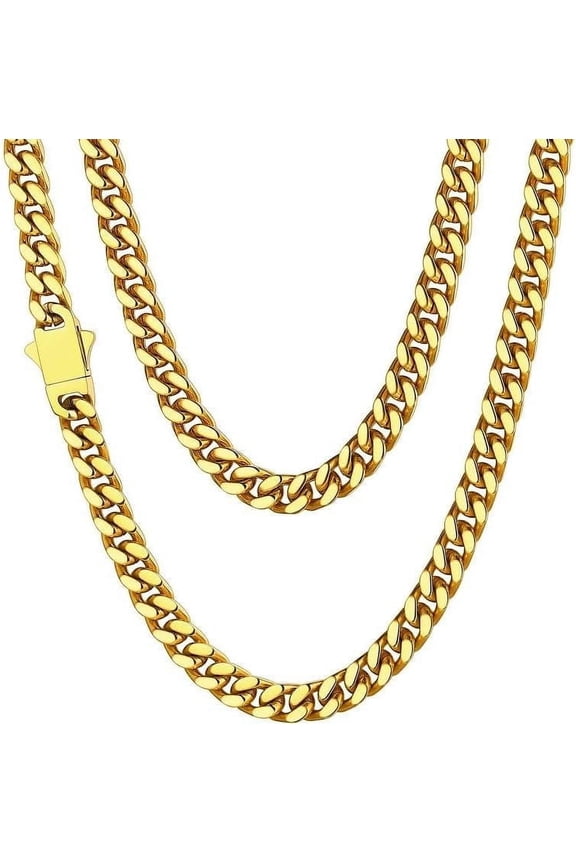 Stainless Steel Mens Cuban Link Chain, Black/ 18K Gold Plated Miami Cuban Chain Necklace, 5mm/7mm/9mm/12mm/14mm Width, No Tarnish& Durable Hip Hop Mens Jewelry, 18"-30", Send Gift Box