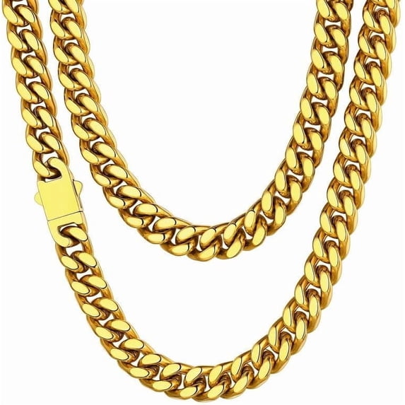 Tilga Stainless Steel Mens Cuban Link Chain, Black/ 18K Gold Plated Miami Cuban Chain Necklace, 5mm/7mm/9mm/12mm/14mm Width, No Tarnish& Durable Hip Hop Mens Jewelry, 18"-30", Send Gift Box