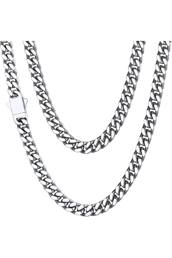 Stainless Steel Mens Cuban Link Chain, Black/ 18K Gold Plated Miami Cuban Chain Necklace, 5mm/7mm/9mm/12mm/14mm Width, No Tarnish& Durable Hip Hop Mens Jewelry, 18"-30", Send Gift Box