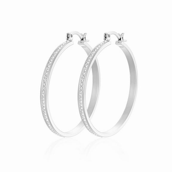 Tilga Sterling Silver/Gold Plated Zircon Hoop Earrings, Women's Large Silver Hoop Earrings, Lightweight Large Hoop Earrings, Hypoallergenic Thin Hoop Earrings, Suitable for Women 30-70mm