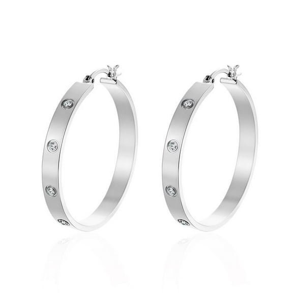 Tilga Sterling Silver/Gold Plated Zircon Hoop Earrings, Women's Large Silver Hoop Earrings, Lightweight Large Hoop Earrings, Hypoallergenic Thin Hoop Earrings, Suitable for Women 30-70mm