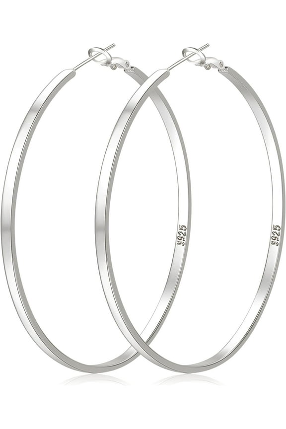 Sterling Silver Hoop Earrings Large Silver Hoop Earrings for Women Lightweight Big Hoops Earring Hypoallergenic Thin Hoops Earring for Women 30/40/50/60/65/70MM