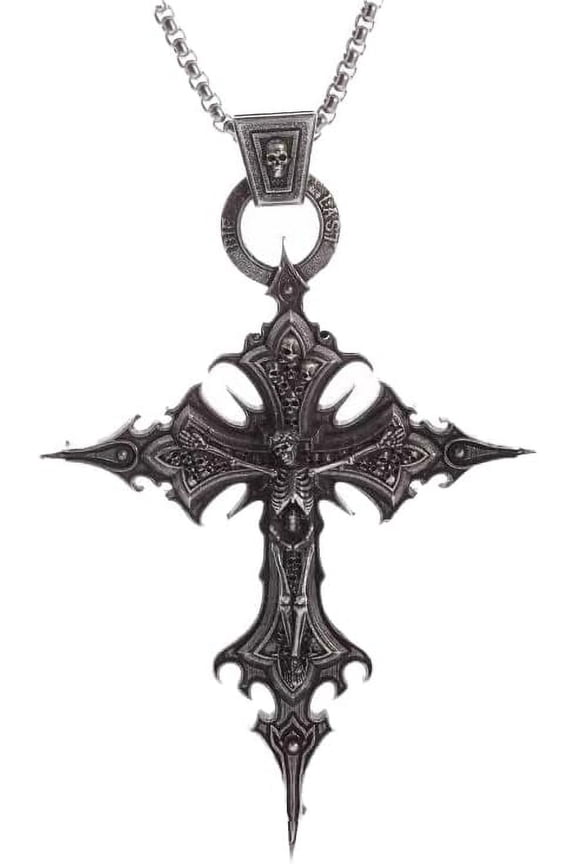 Vintage Gothic Cross Skull Pendant Necklace for Women Punk Halloween Goth Jewelry Gift for Women