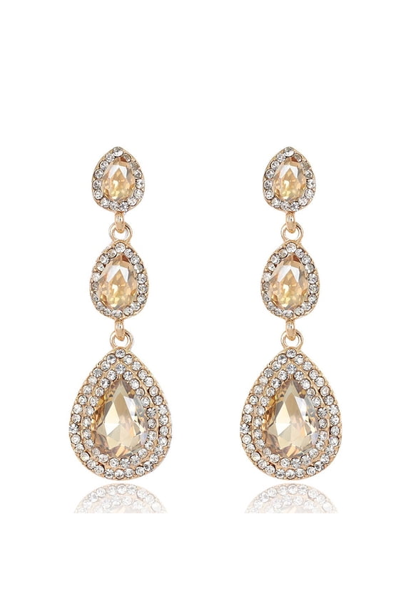 Vintage Teardrop Dangle Champagne Rhinestones Earrings for Women Wedding Bridal Long Stud Earrings for Women (Champagne)