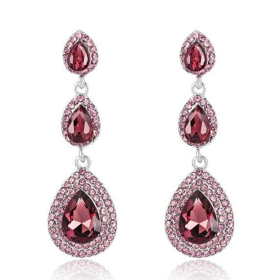 Tilga Vintage Teardrop Dangle Wine Rhinestones Earrings for Women Wedding Bridal Long Stud Earrings for Women (Wine)
