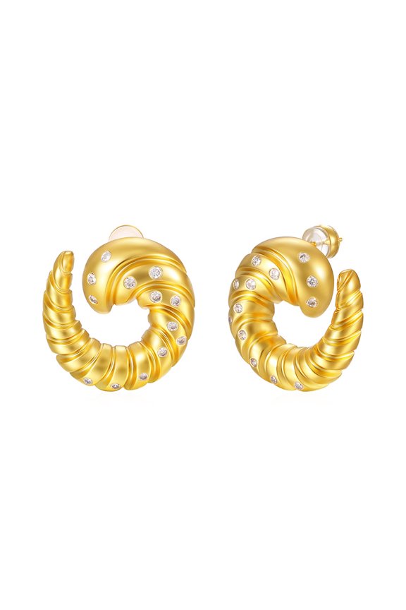 sterling silver/gold-plated 18K colored zircon horn earrings for women. Lightweight, stylish, hypoallergenic, and featuring zircon.