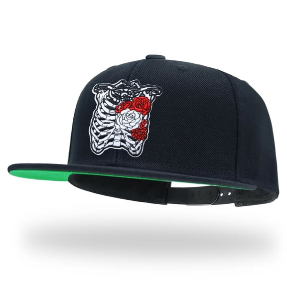 Tilgomedal Skeleton Rose Black Snapback Hats for Men Women Adjustable Dad Wool Baseball Caps