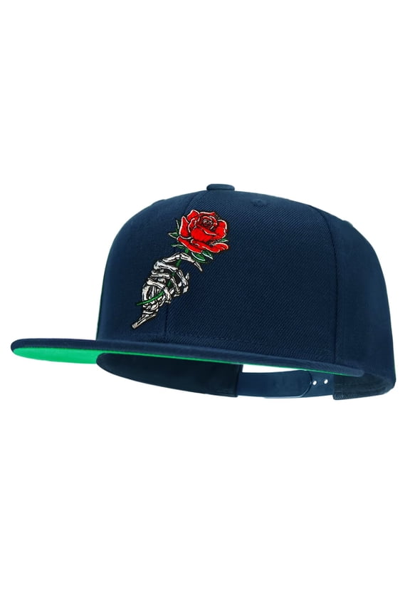 Skull Rose Navy Snapback Hats for Men Women Adjustable Dad Wool Baseball Caps