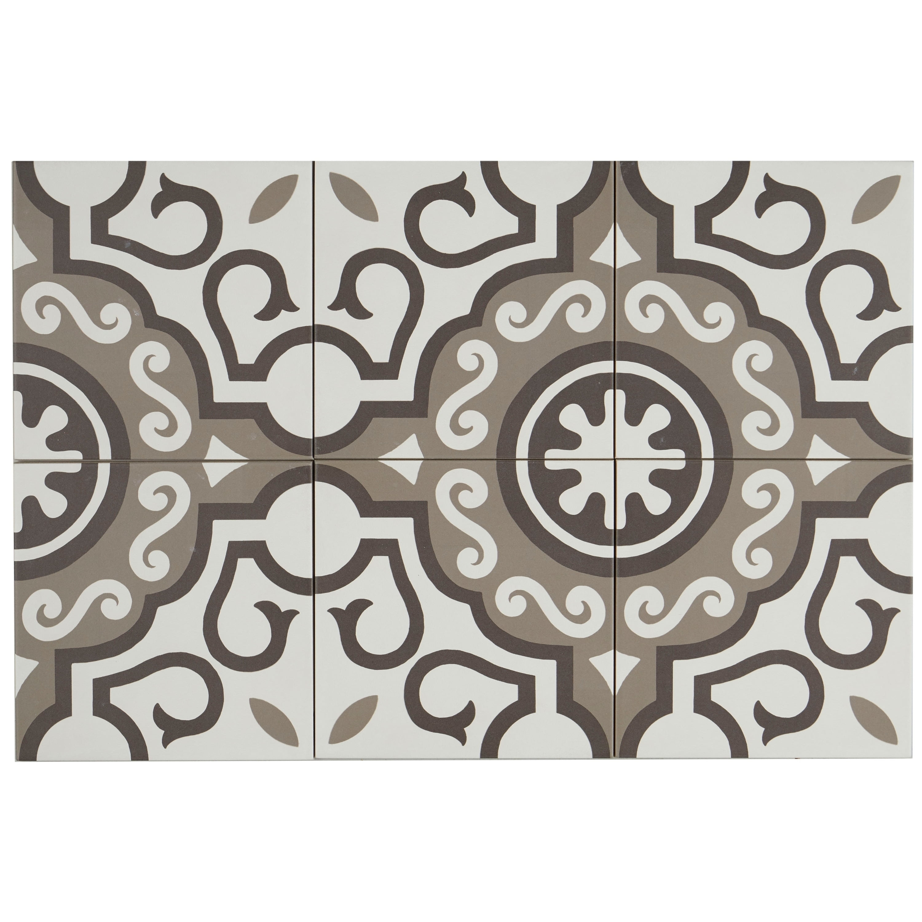 Handmade Encaustic Look 8x8 White and Brown Porcelain Tiles